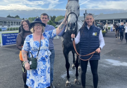 Farceur Du Large with owners after finishing 4th at Uttoxeter on Saturday 4th May 2024